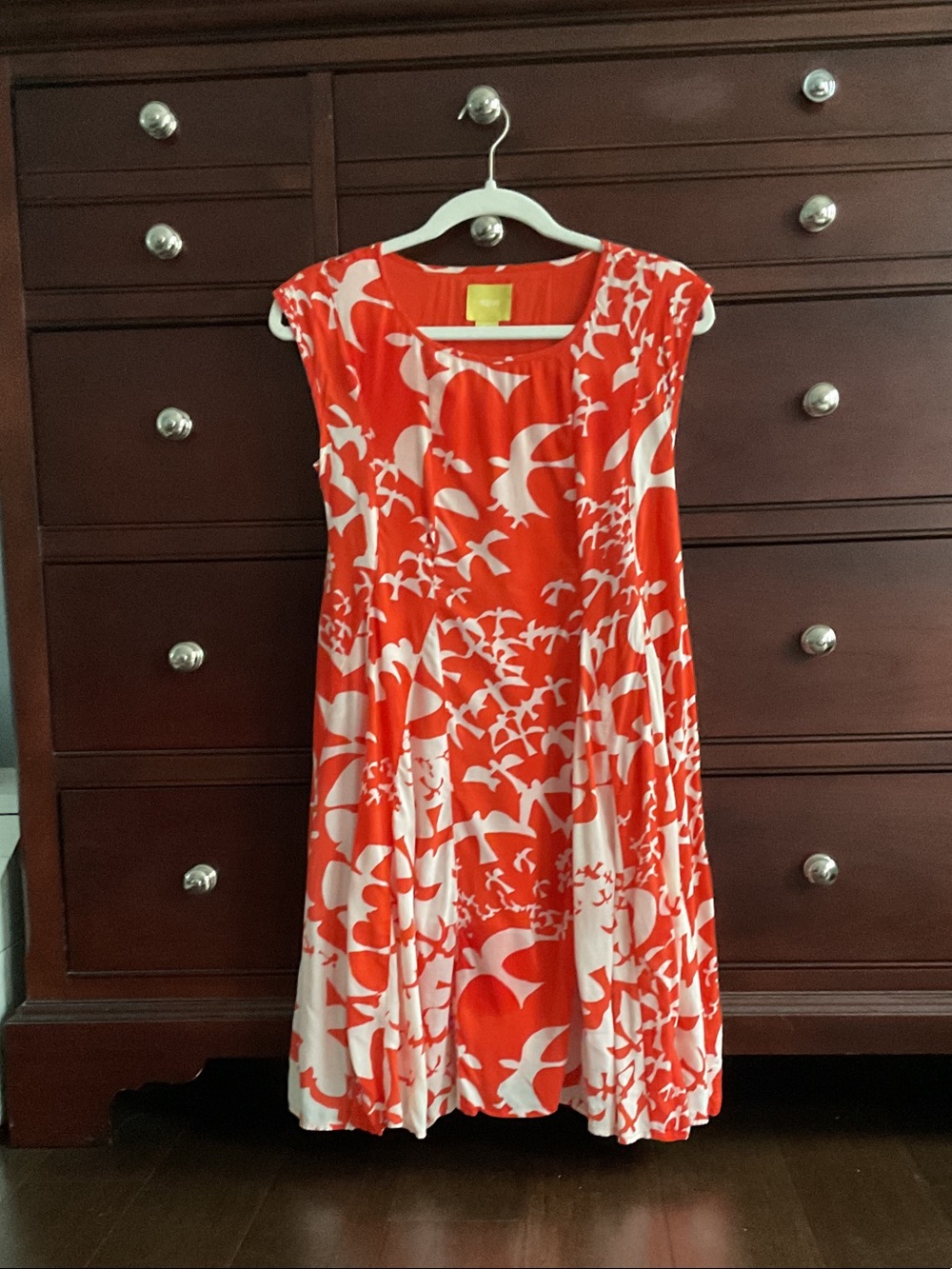 Anthropologie Maeve Orange and White Printed Midi Dress